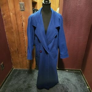 Vintage Portrait Elegant Women's Blue Pea Coat size large